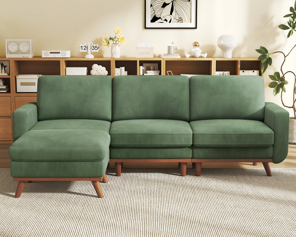 Vesgantti 68 Loveseat Sofa - Green, Comfy Corduroy with Spring Cushion, Solid Wood Frame, Modern Deep Seat, Bedroom & Living Room, Office Couch