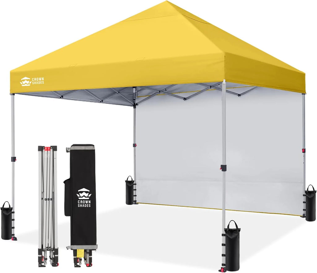 CROWN SHADES 10x10 Pop Up Canopy with 1 Side Wall - Beach Tent with One Push Setup - Outdoor Sun Shade for Events, Parties, Camping - Gazebo with STO-N-Go Cover Bag (White)