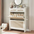 Large Rattan Shoe Storage Cabinet with 4 Flip Drawers & 2 Storages–Hidden Slim Shoe Organizer