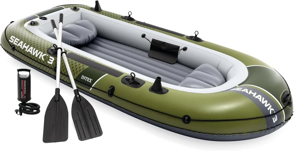 INTEX Seahawk Inflatable Boat Series: Includes Boat Oars and High-Output Pump - Fishing Rod Holders
