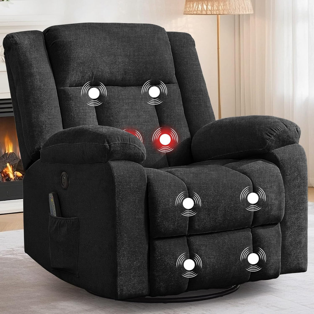 Rocker Recliner, Glider Recliner Chairs for Adults, 360�� Swivel Rocking Chair with Massage and Heating, Nursery Chair
