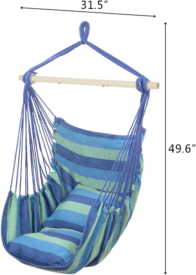 ONCLOUD Hammock Chair Hanging Rope Swing, Load Capacity Up to 550 LBS Macrame Hammock Swing Seat with Two Cushions, Hammock Seats with Portable Steel Spreader Bar for Indoor/Outdoor, Black
