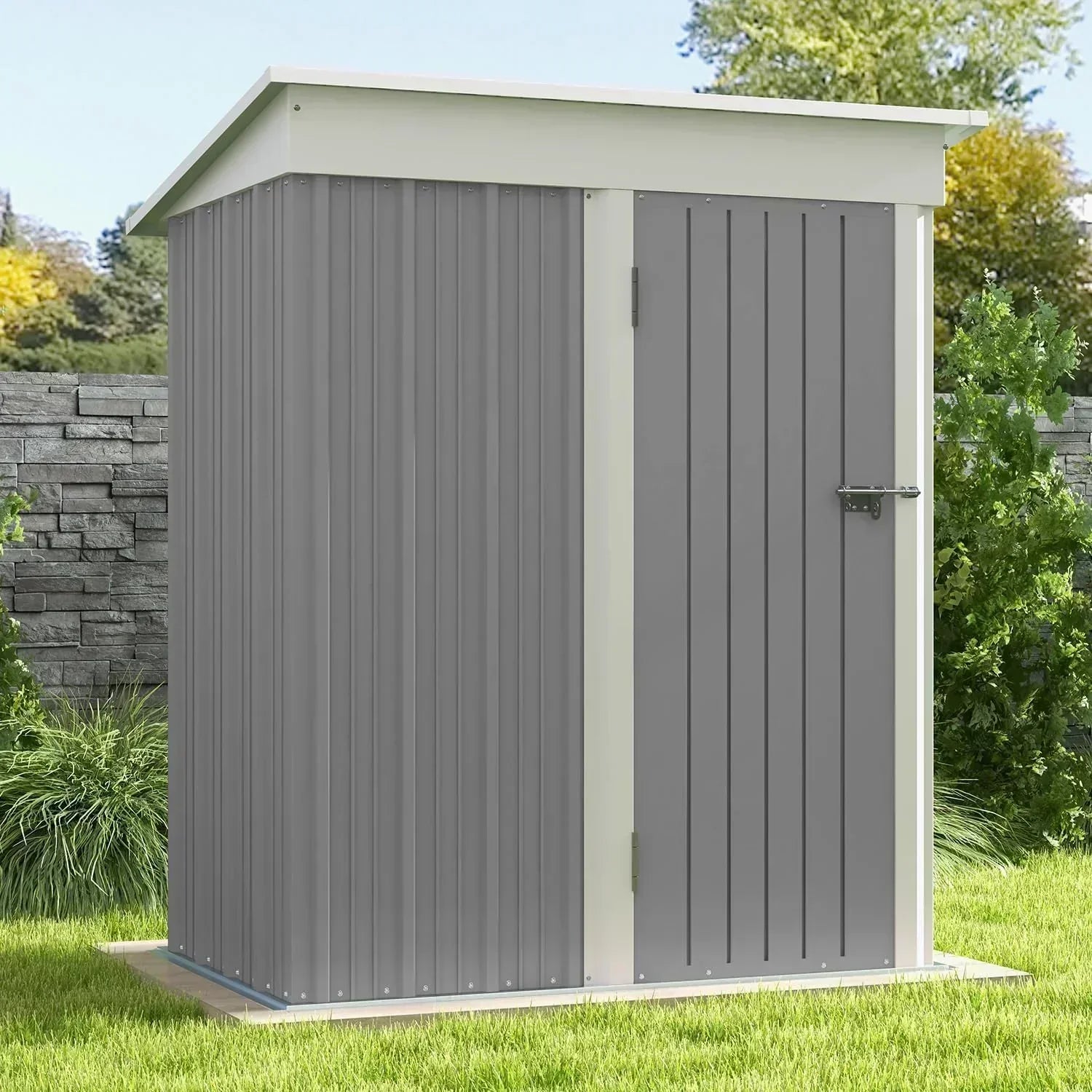 Patiowell 5x3 FT Outdoor Storage Shed Tool Shed with Sloping Roof and Lockable Door Metal Shed
