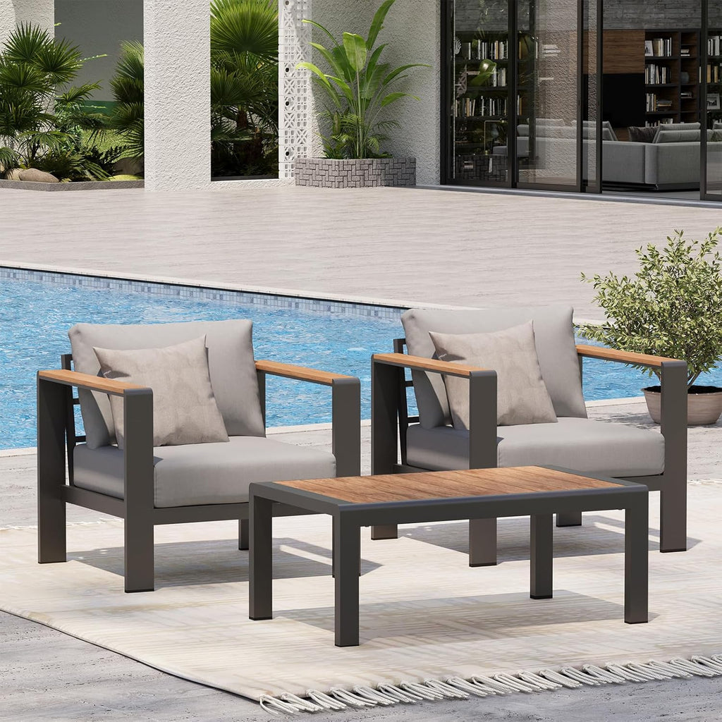 Aluminum Outdoor Patio Furniture Set with Coffee Table, 4 Piece Patio Conversation Sets with Washable Thick Cushions