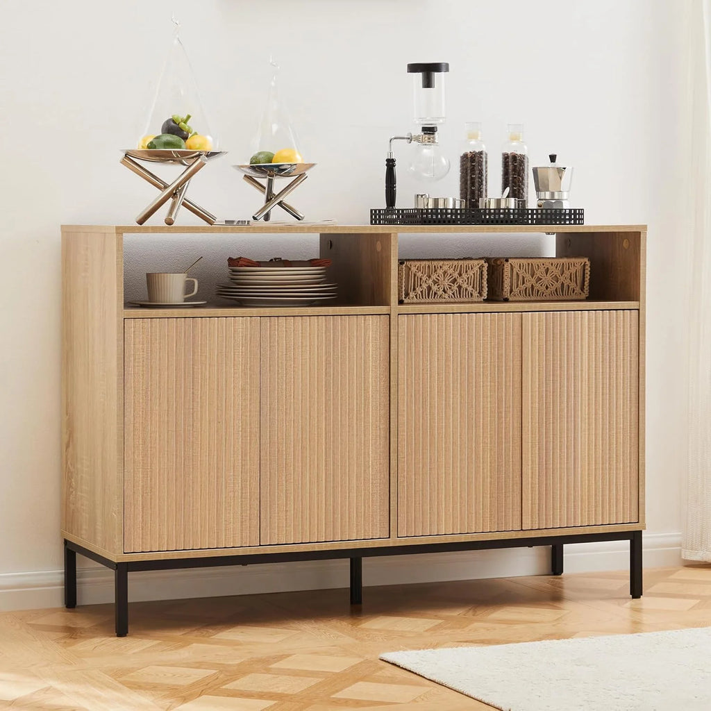 Mericonia Farmhouse Buffet Sideboard Cabinet with Storage Fluted Coffee Bar with Doors