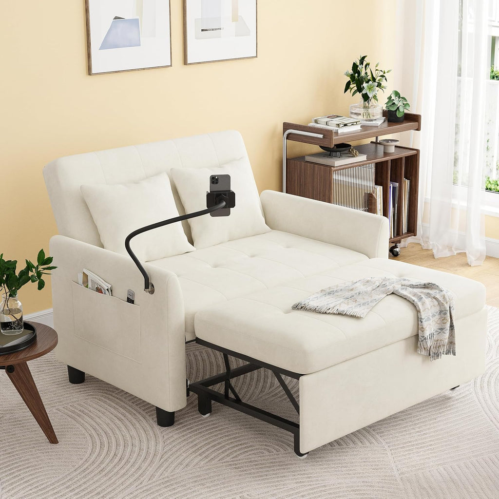 Sleeper Sofa Bed, 3 in 1 Convertible Sleeper Couch Bed Pull Out, Small Loveseat Sofa, Futon Sofa Bed Full Size, 46 Velvet Love Seat
