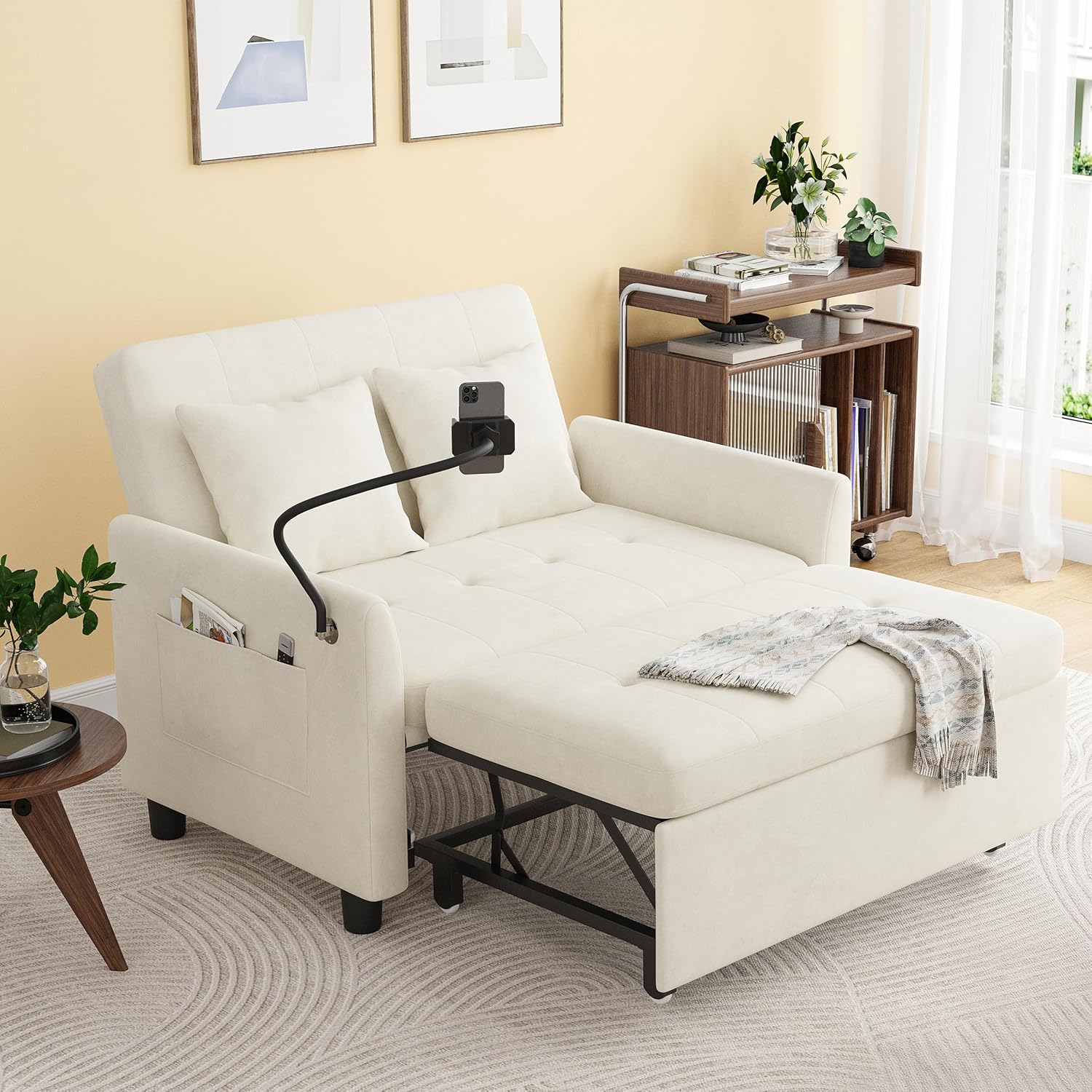 Sleeper Sofa Bed, 3 in 1 Convertible Sleeper Couch Bed Pull Out, Small Loveseat Sofa, Futon Sofa Bed Full Size, 46 Velvet Love Seat