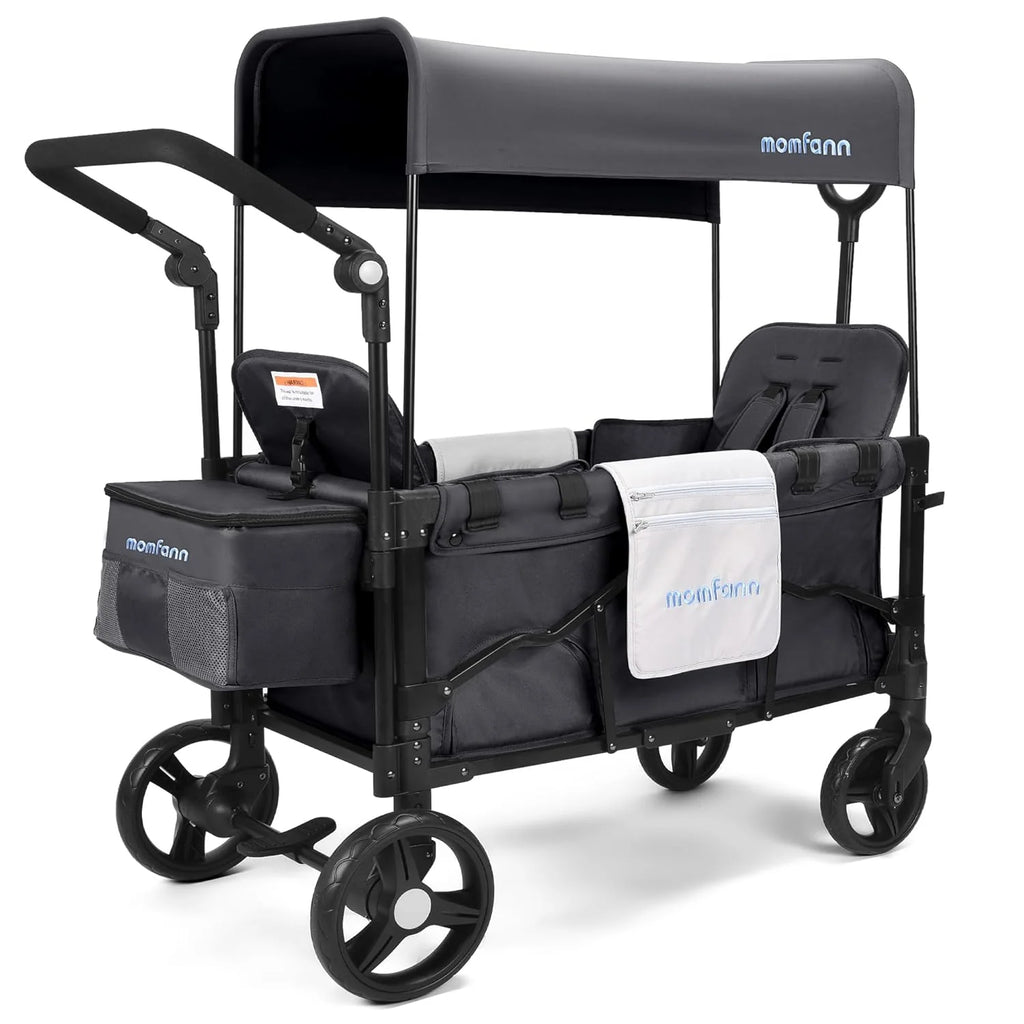 Stroller Wagon for Kids, Wagon Stroller Toddlers 2 Seaters, All-Terrain Baby Wagon Outdoor with Canopy, Parent Organizer, Adjustable Handle & Pull Bar for Infants and Toddlers, Gray