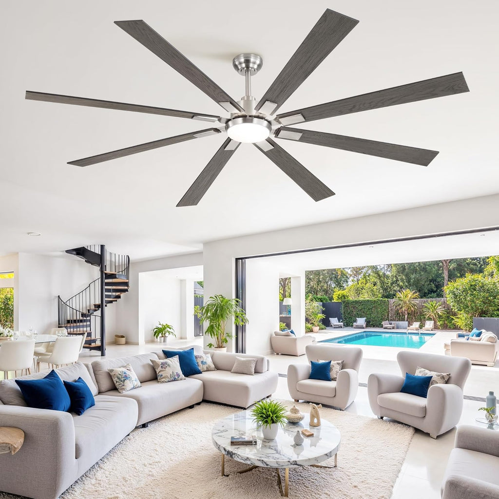ZMISHIBO 72 inch Large Ceiling Fans with Lights and Remote, Indoor/Outdoor Black Modern Ceiling Fan for Kitchen Living Room Patio, 6 Speed Reversible Quiet DC Motor, 3 CCT, Dual Finish 8 Blades