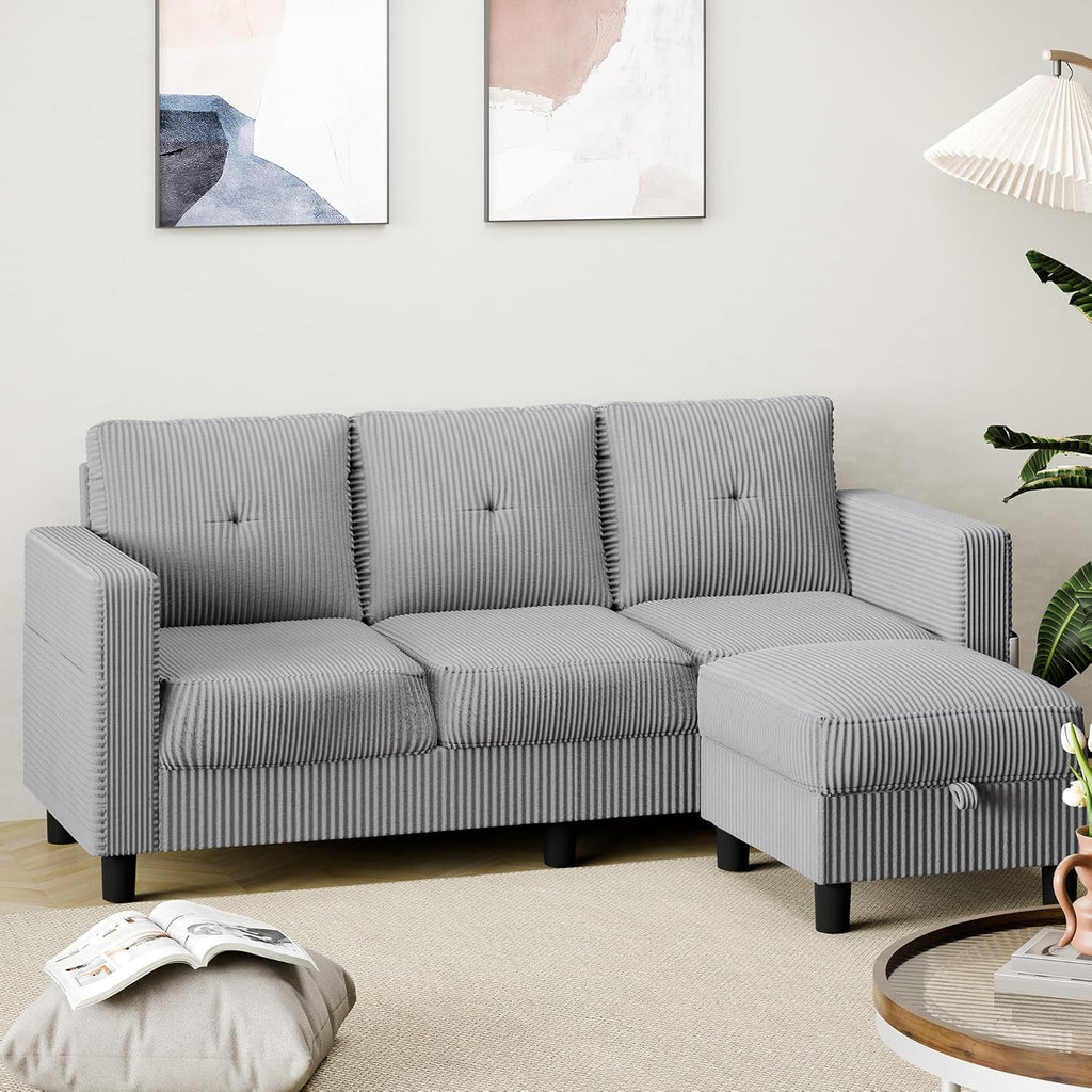 Shintenchi 76 inch Modern Upholstered Sectional Sofa L Shaped Couch with Storage Ottoman