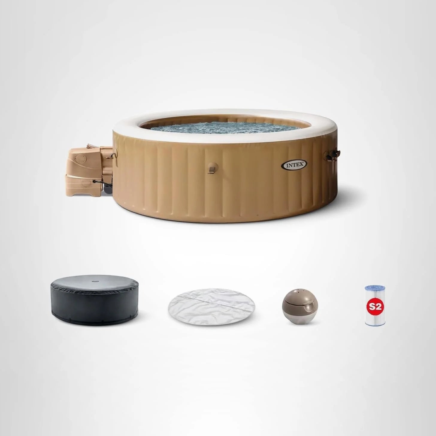 Intex PureSpa 6 Person Bubble Massage Inflatable Hot Tub Spa Set Tan Spa Plus Water Heater Pump