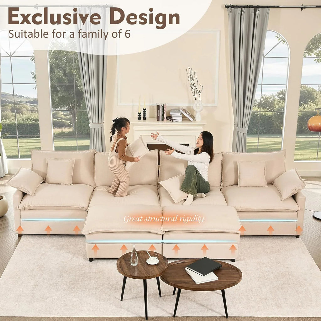 108 Inch U Shape Sofa Sectional Sofa Comfortable Cloud Sofa with Removable Footstool