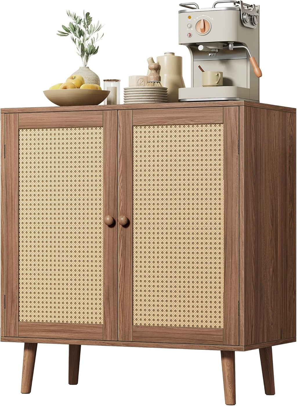 Huuger Buffet Cabinet with Storage Cabinet with PE Rattan Decor Doors Accent Sideboard Buffet