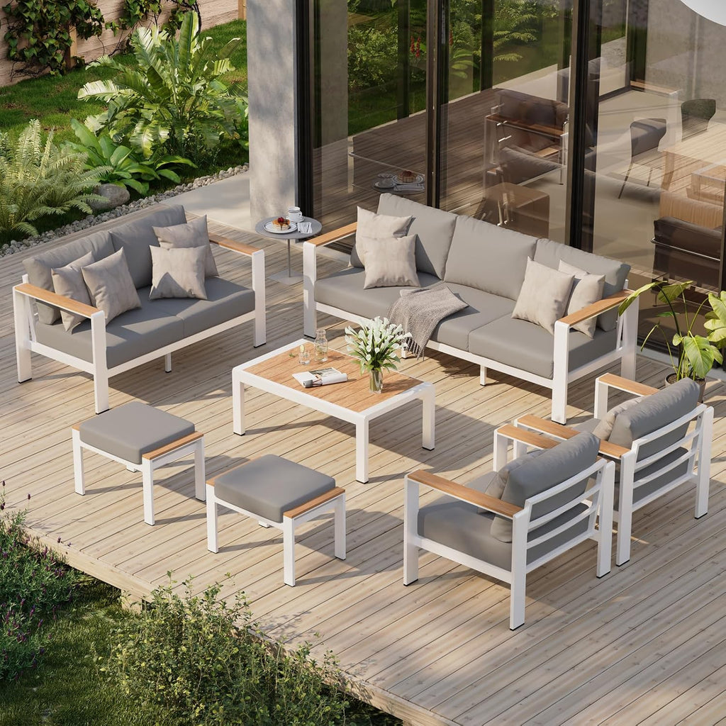 Aluminum Outdoor Patio Furniture Set with Coffee Table, 4 Piece Patio Conversation Sets with Washable Thick Cushions