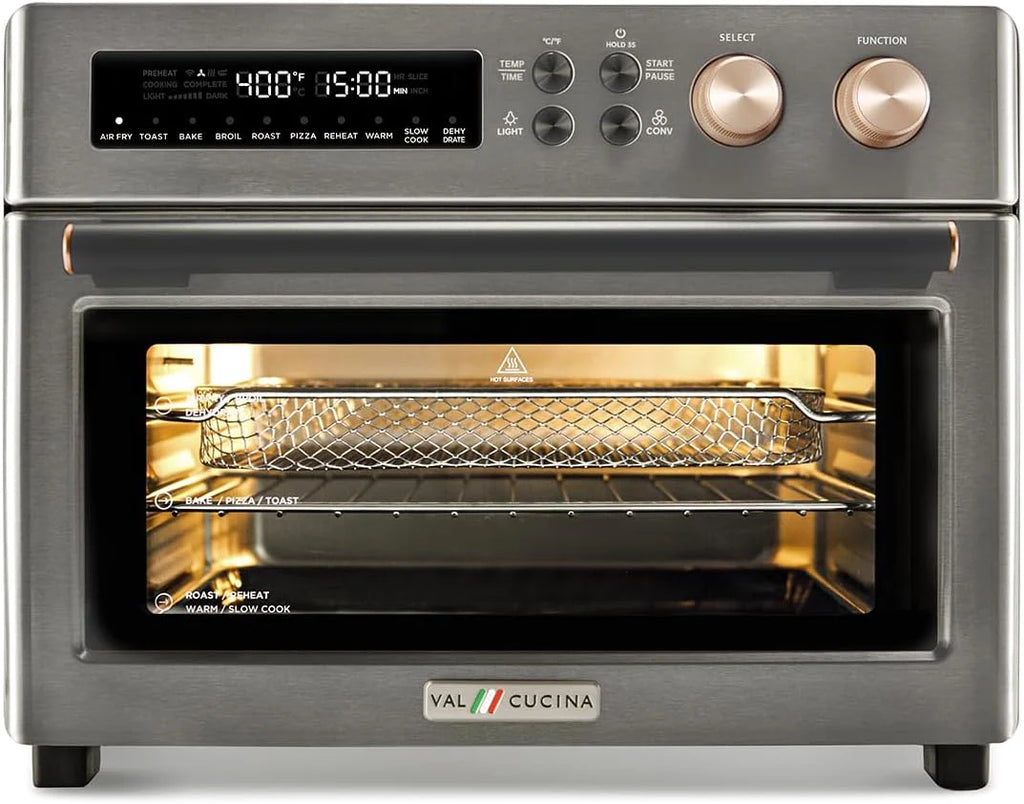 Infrared Heating Air Fryer Toaster Oven, Extra Large Countertop Convection Oven 10-in-1 Combo, 6-Slice Toast, Enamel Baking Pan Easy Clean with Recipe Book, Black Matte Stainless Steel