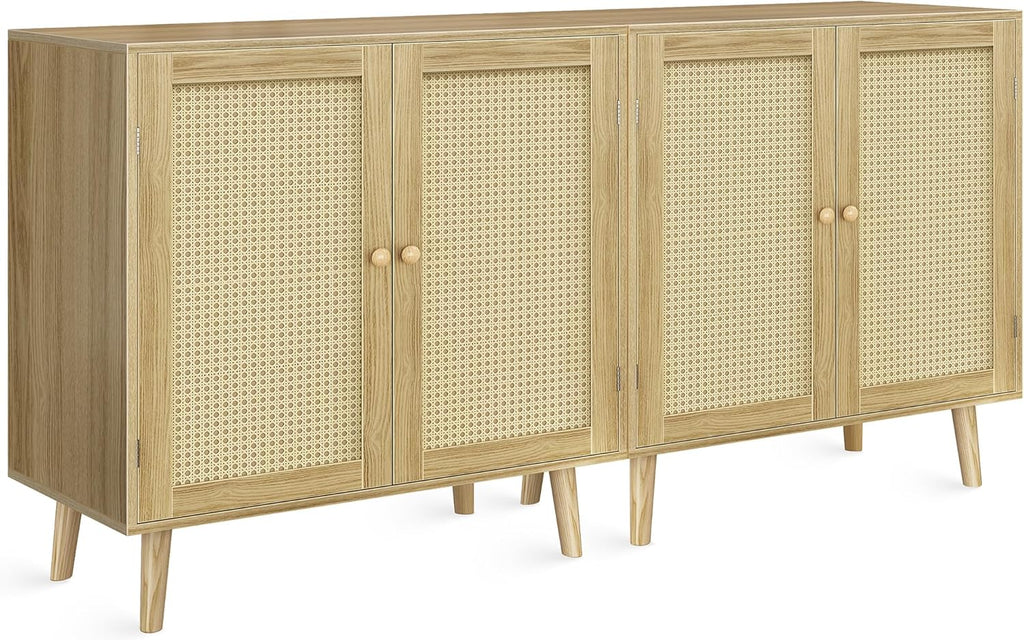 Huuger Buffet Cabinet with Storage Cabinet with PE Rattan Decor Doors Accent Sideboard Buffet