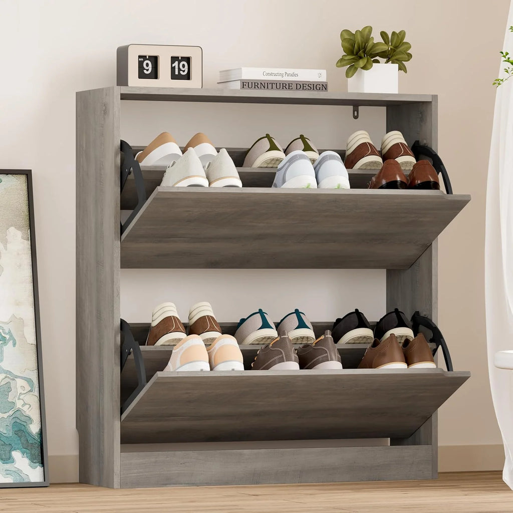 Shoe Cabinet with 3 Flip Drawers Hidden Wood Shoe Cabinet Freestanding Shoe Storage Cabinet